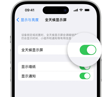 防城港苹果15预约维修分享iPhone15如何设置全天候显示屏幕可见 